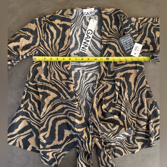 Ganni Zebra Print Poplin Wrap Top - Picture 7 of 8